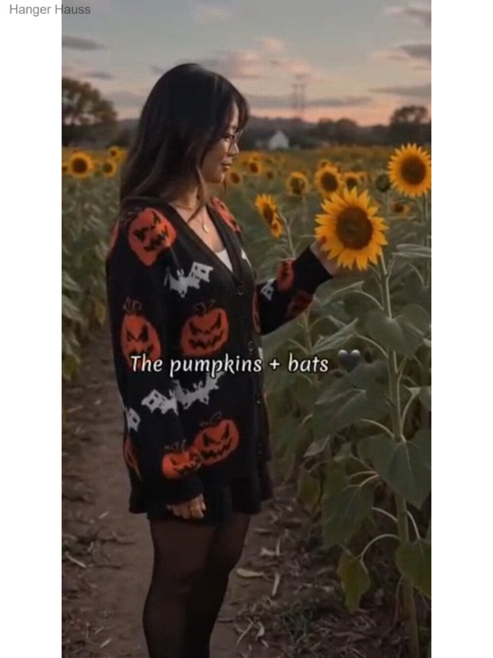 Halloween Pumpkin Bat Knit Cardigan Button Front V-Neck Loose Sweater - Picture 5 of 5